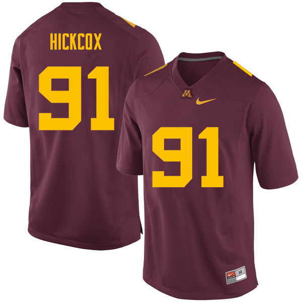 Men #91 Noah Hickcox Minnesota Golden Gophers College Football Jerseys Sale-Maroon